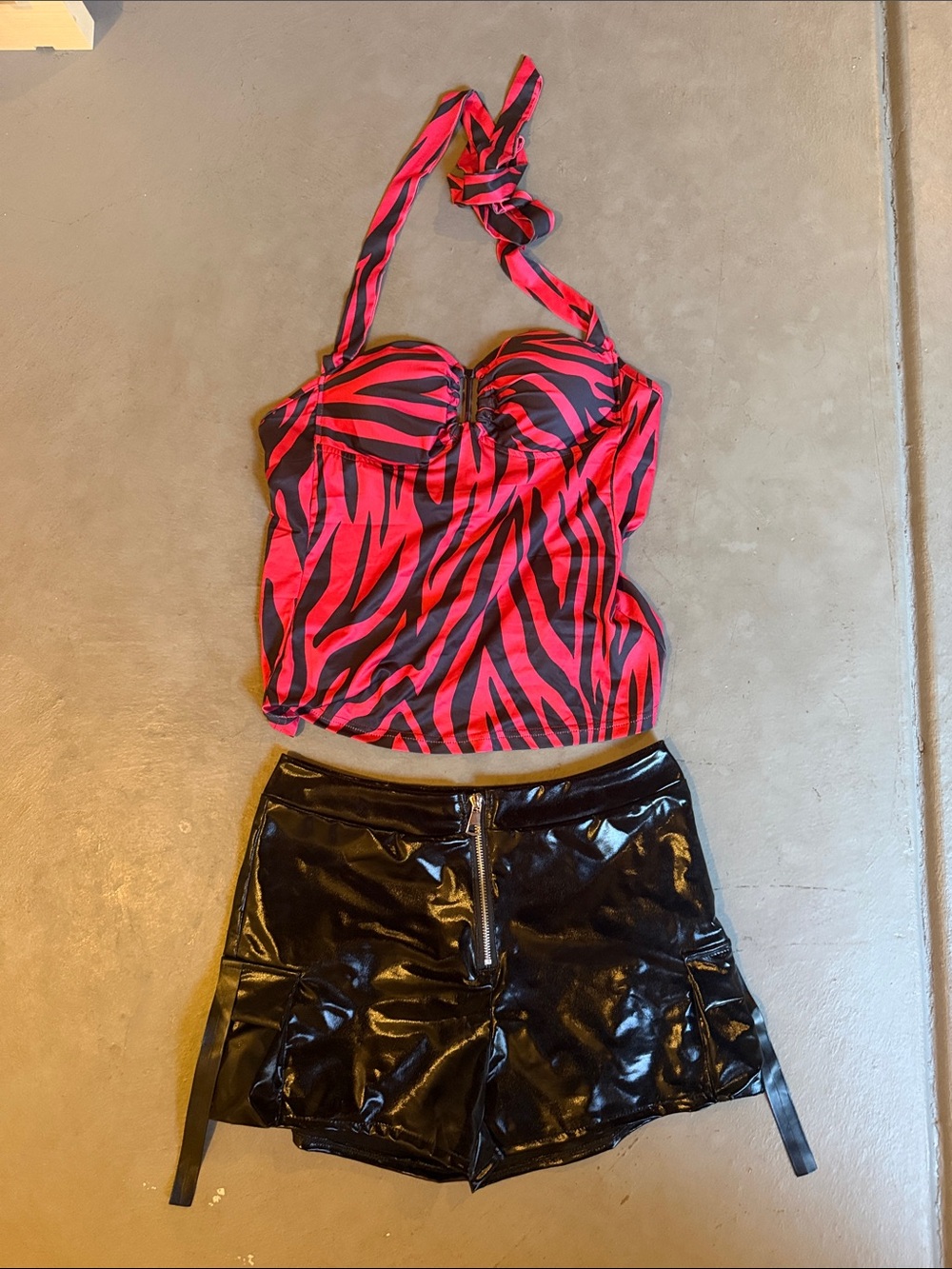 Freaky Nikki Obsession Red and Black Zebra Print Halter Top and Pleather Shorts